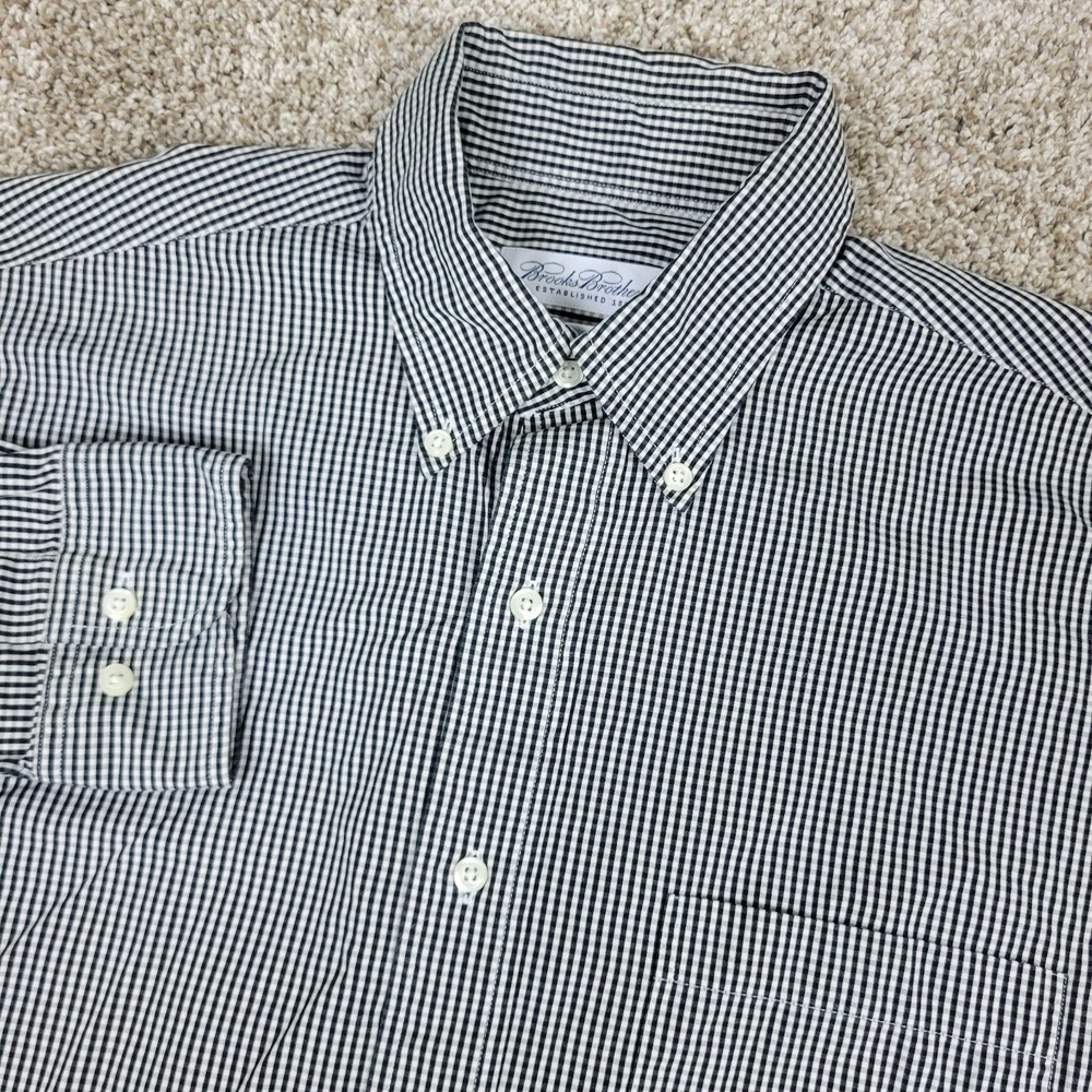 Brooks Brothers Mens 15.5-32/33 Black White Check Button Down Long Sleeve